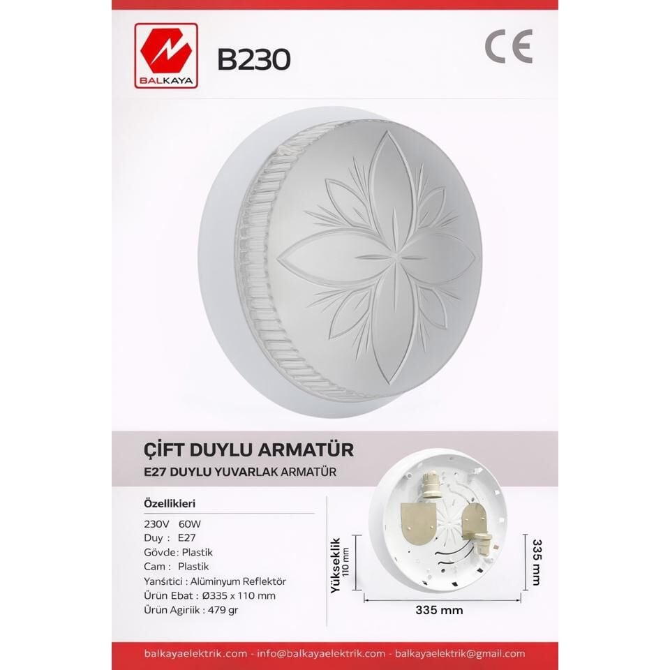 Balkaya Elektrik Çift Duylu tavan Glop Armatür