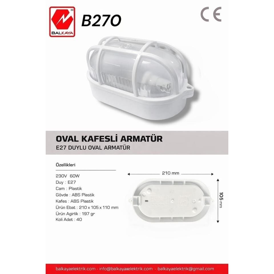 Balkaya Elektrik Oval Kafessiz Armatür