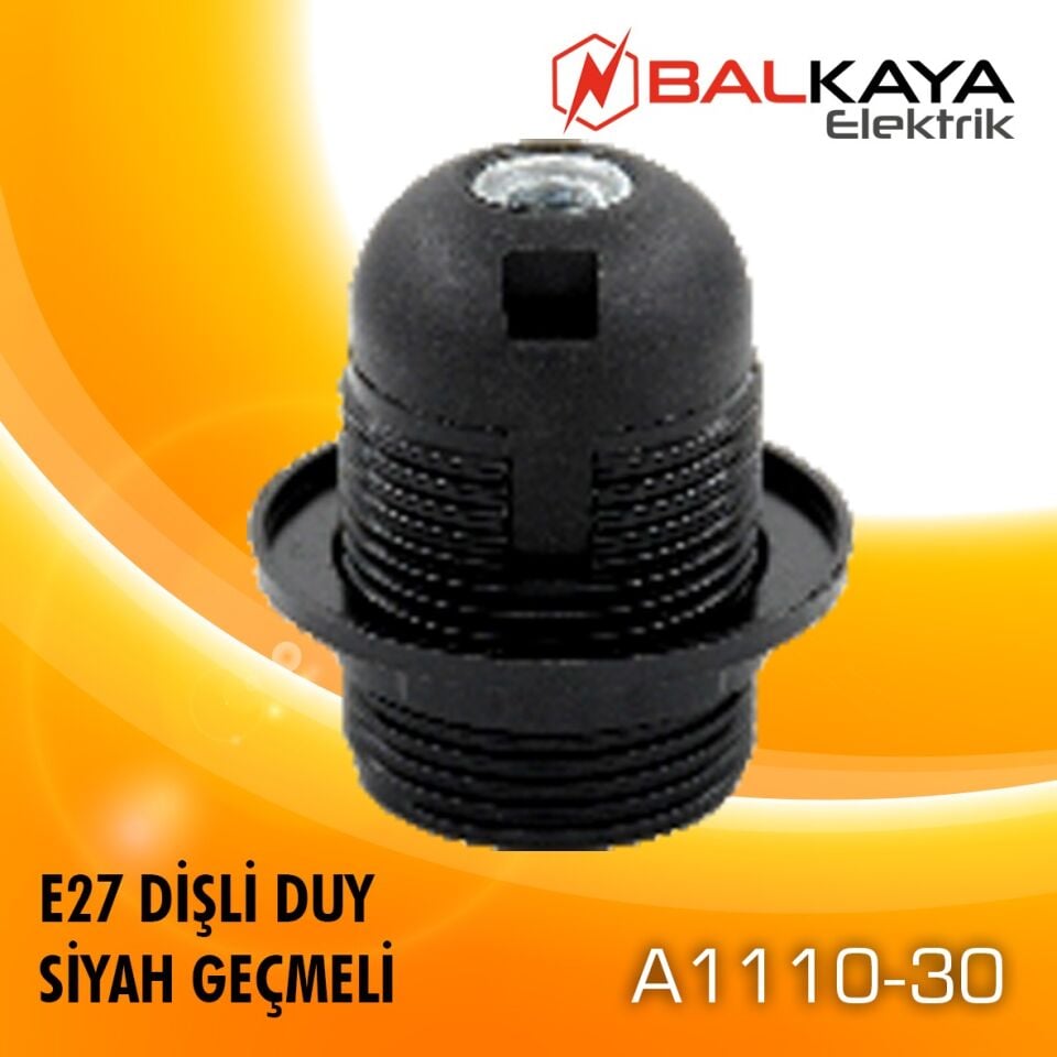 E27 Dişli Duy Siyah Geçmeli