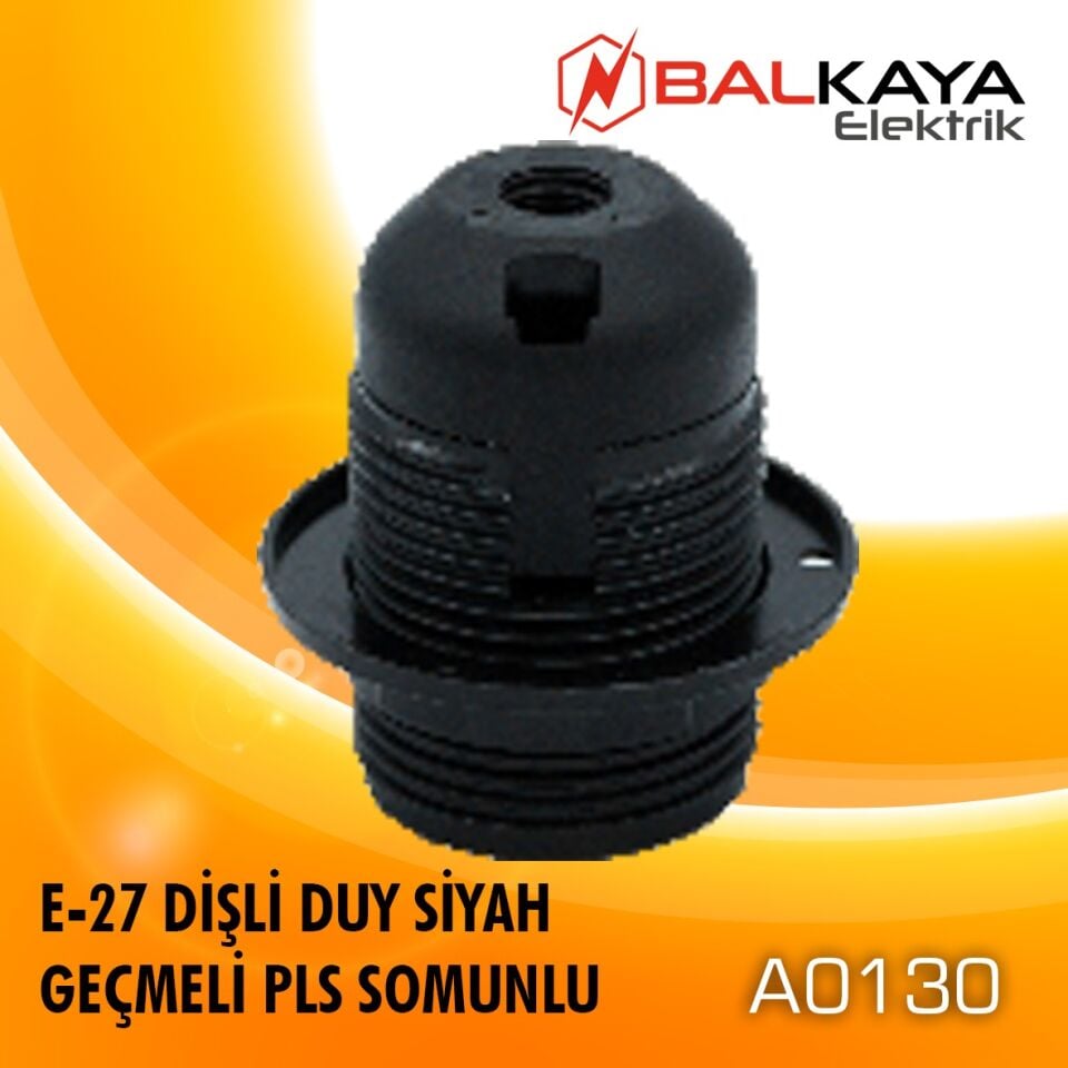 E27 Dişli Duy Siyah Geçmeli Pls Somunlu-A0130
