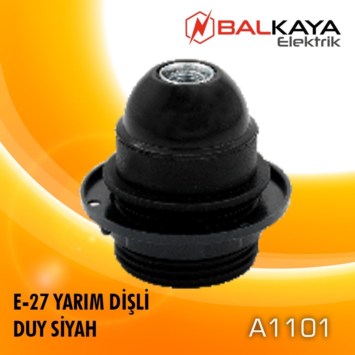 E27 Yarım Dişli Duy Siyah-A1101
