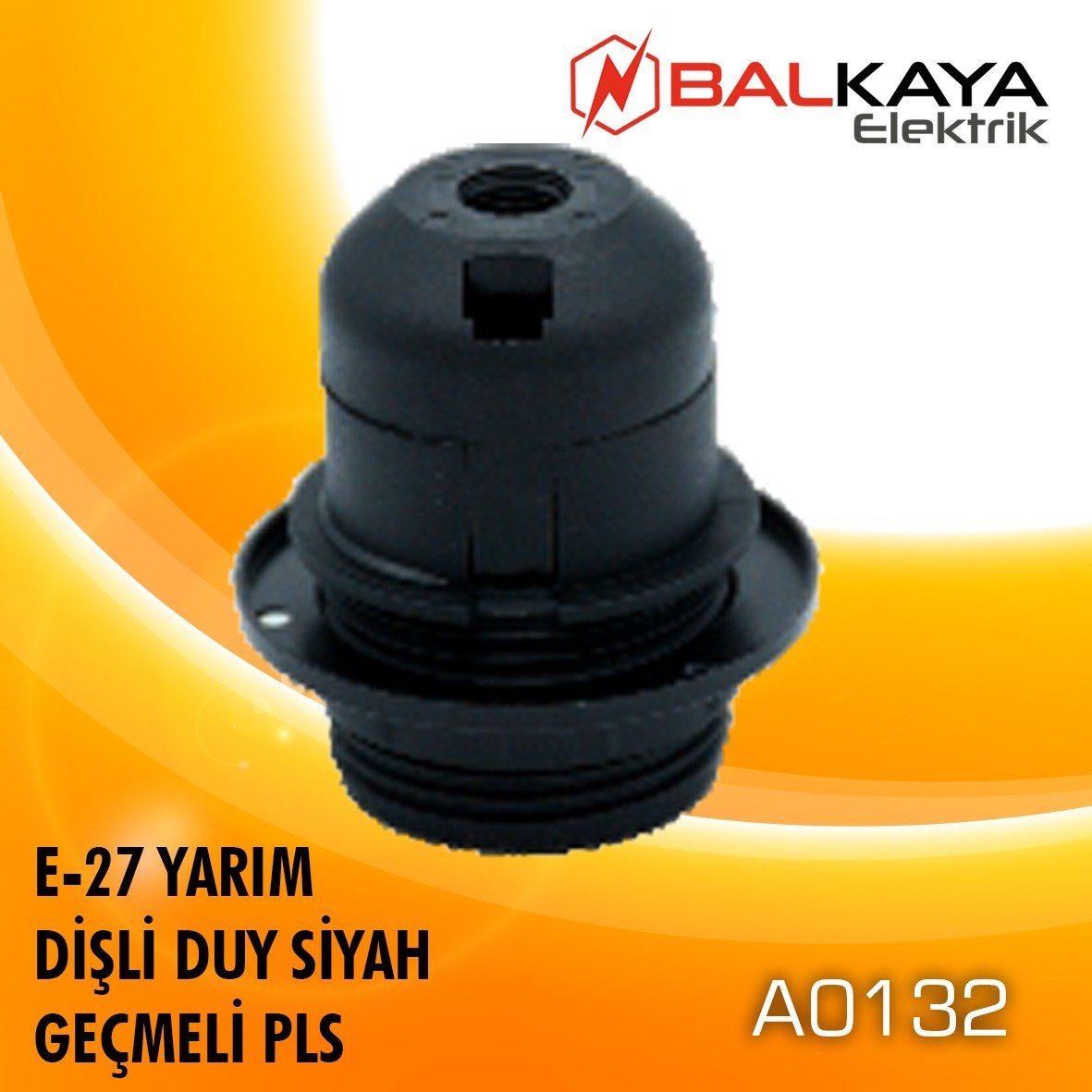 E27 Yarım Dişli Duy Siyah Geçmeli Pls