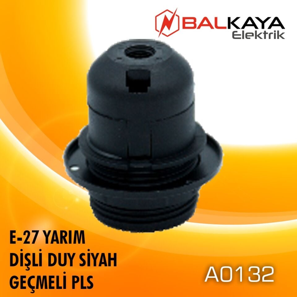 E27 Yarım Dişli Duy Siyah Geçmeli Pls