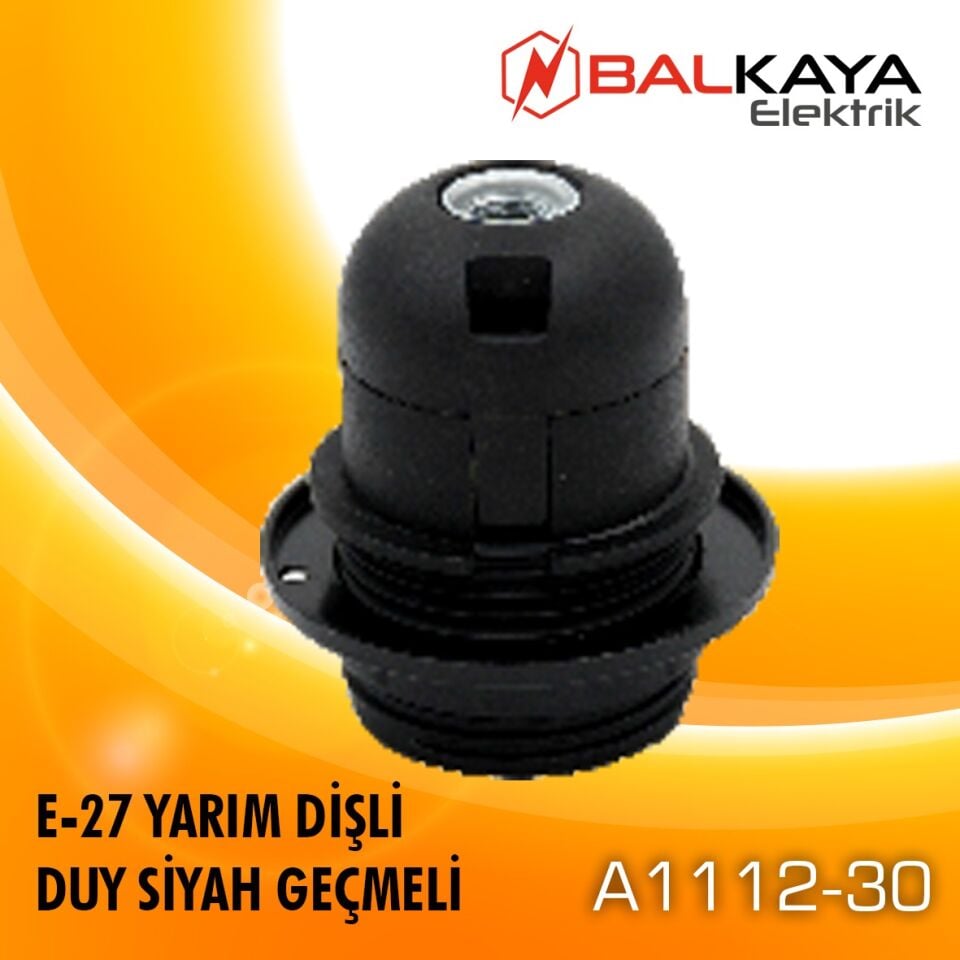 E27 Yarım Dişli Duy Siyah GeçmeliA-1112-30