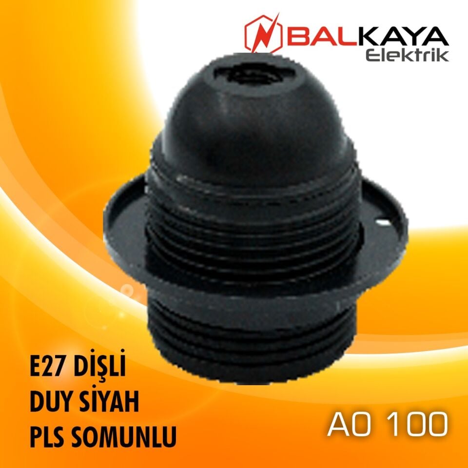 E27 Dişli Duy Siyah Pls Somunlu