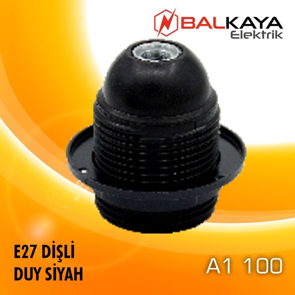 E27 İtalyan Dişli Duy Siyah