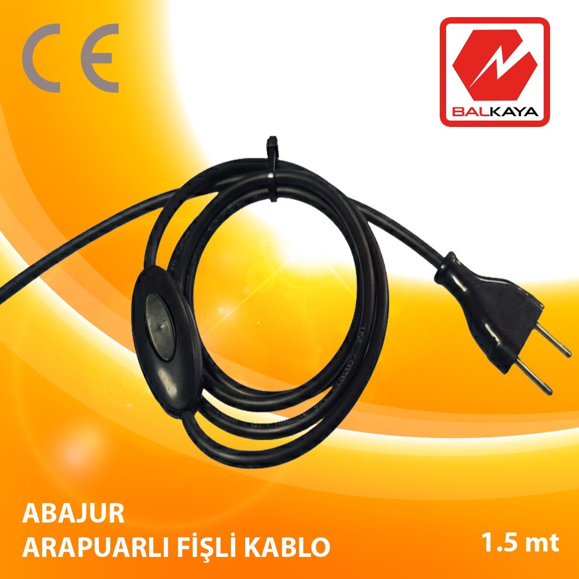 Abajur Arapuarlı Fişli Kablo (Ara Anahtarlı) 1,5 m - Siyah