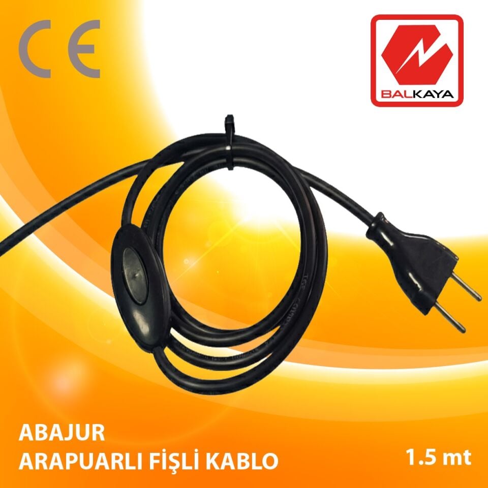 Abajur Arapuarlı Fişli Kablo (Ara Anahtarlı) 1,5 m - Siyah