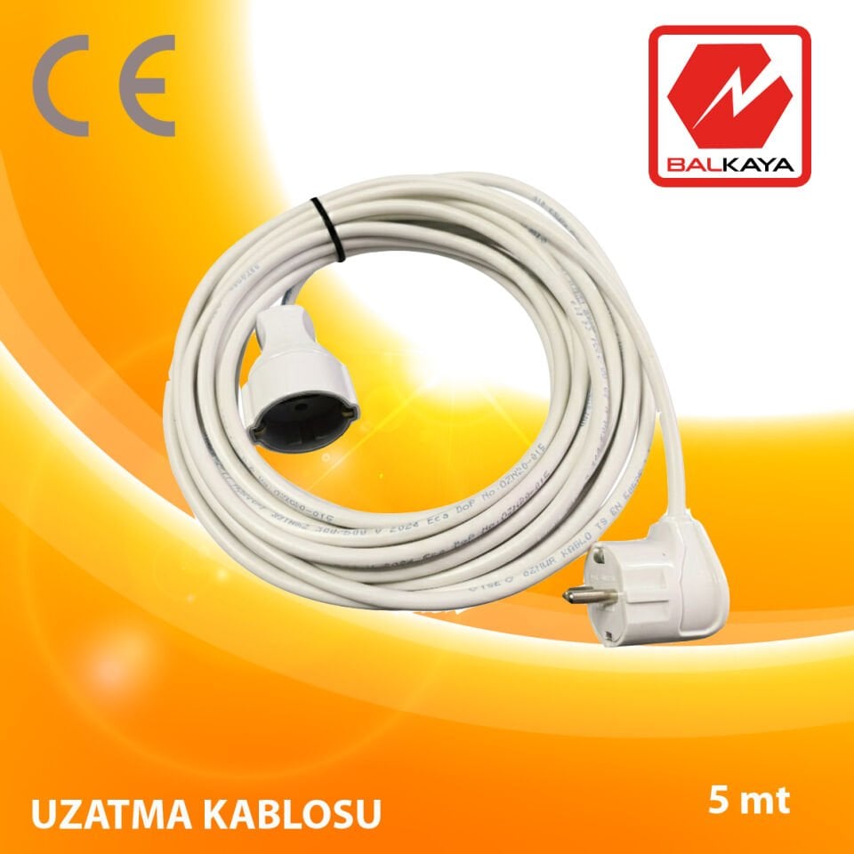 Topraklı Fişli Uzatma Kablosu 5 Metre – Beyaz